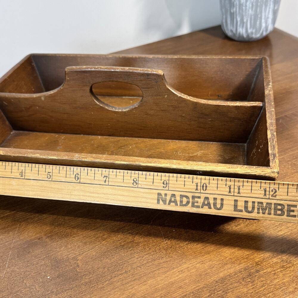Vintage Wooden Silverware Caddy Flatware Organizer Divided Tray Rustic Farmhouse - Picture 6 of 7